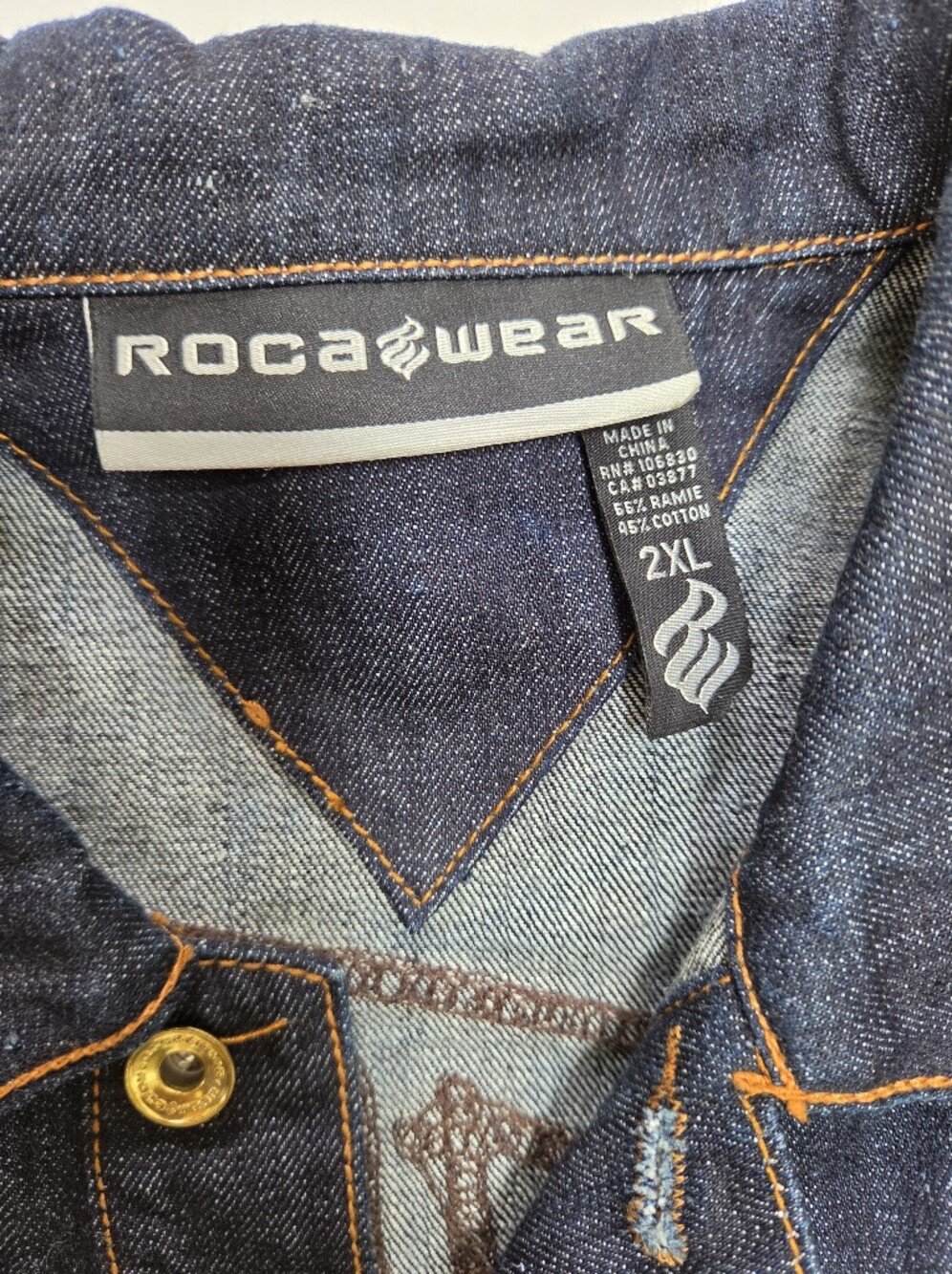 Vintage Rocawear embroidered dark blue denim jacket y2k streetwear size 2XL - Picture 4 of 8